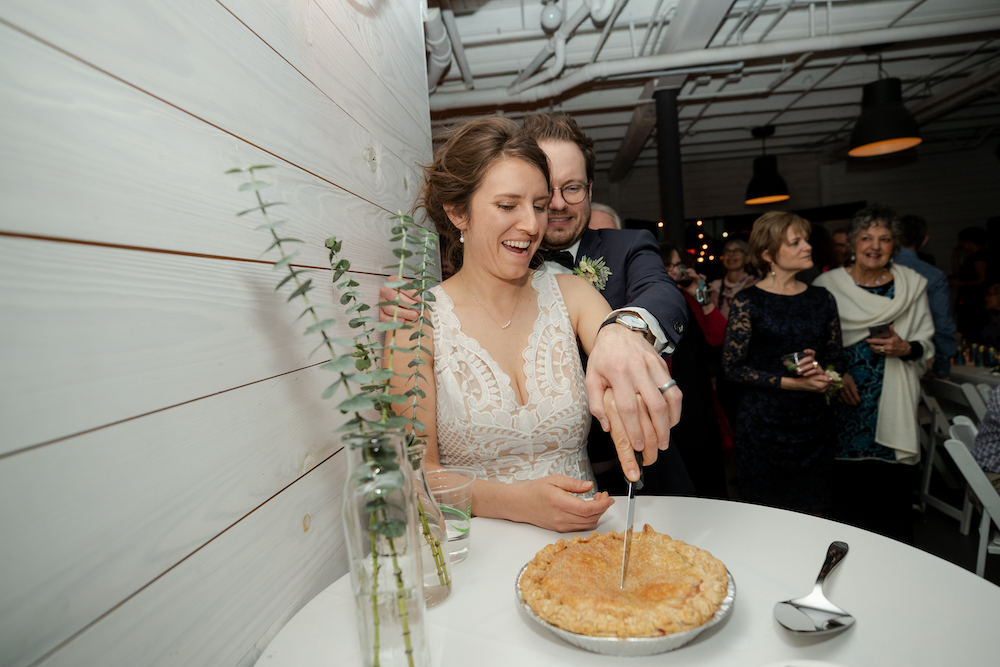 Pie cutting at wedding