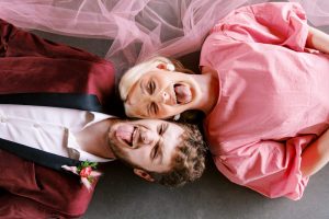pink bride and groom