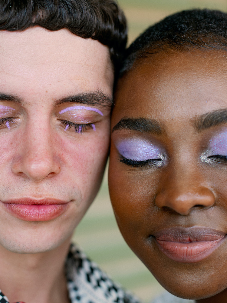 The Greenhouse Creative close up photo of bride and groom with purple eye makeup