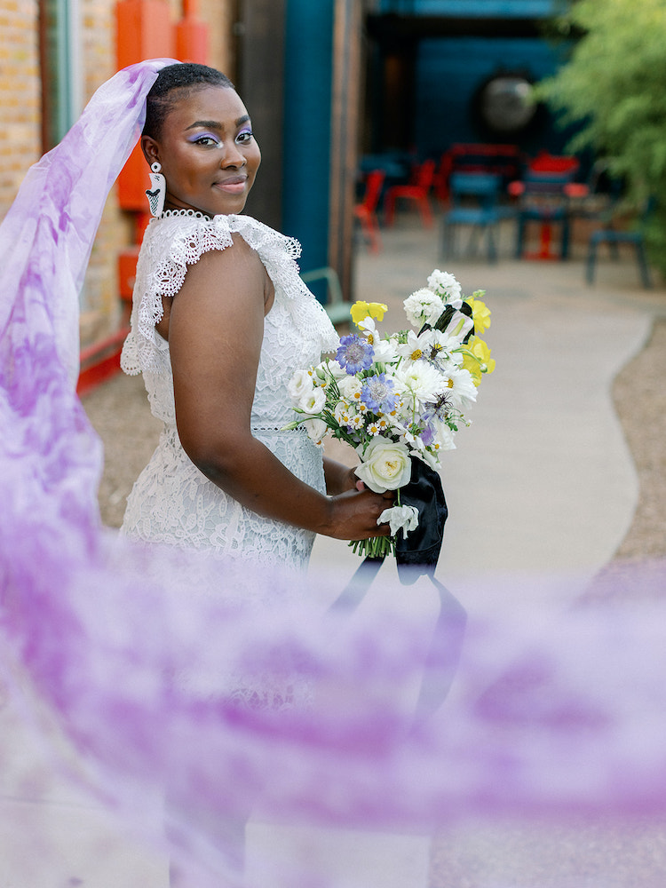 The Greenhouse Creative bridal portrait with purple veil