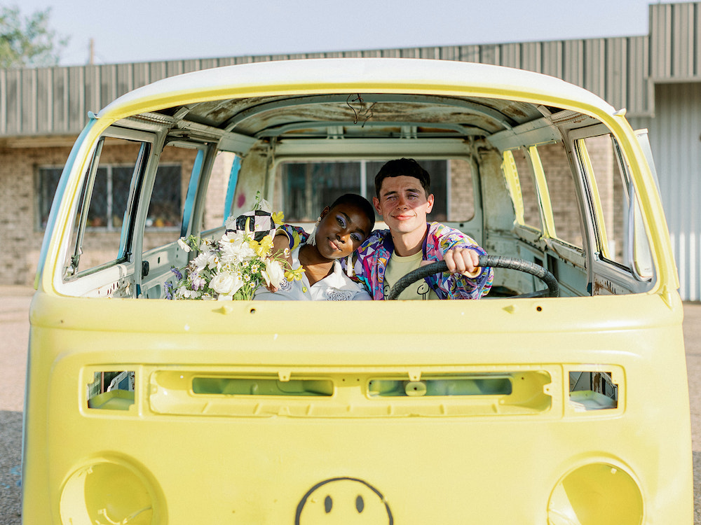 The Greenhouse Creative wedding couple in vintage vw van