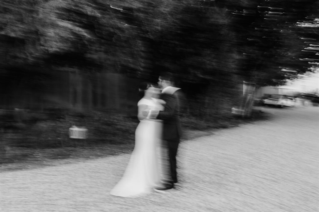 blurry editorial photo of bride and groom in lubbock texas