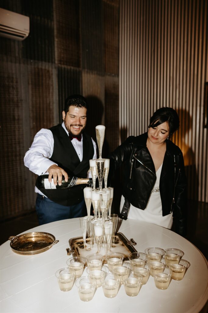champagne tower at wedding in lubbock texas