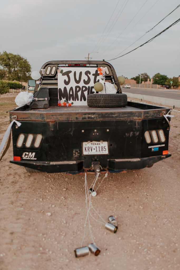 Just married decorated truck in Lubbock, Texas